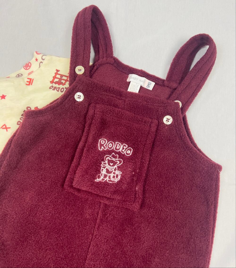 Vintage Baby Nay Rodeo Western Fleece Overall Outfit Set 0-3M Made USA Boys READ
